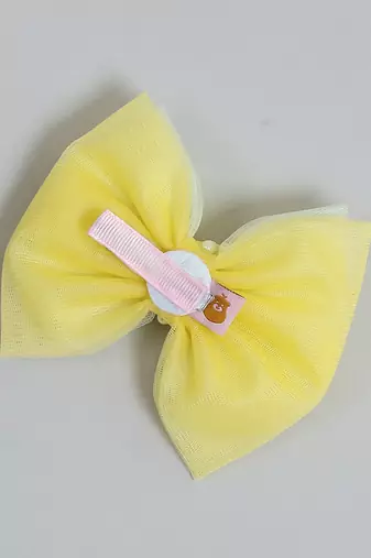 Yellow net pearl hair bow