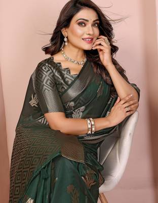 Dark Green Color Party Wear Organza Silk Saree 1