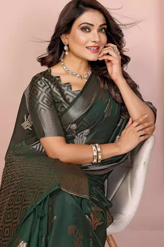 Dark Green Color Party Wear Organza Silk Saree