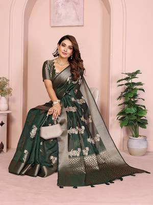 Dark Green Color Party Wear Organza Silk Saree 2