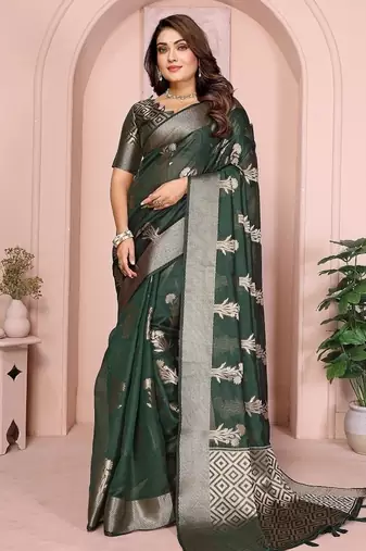 Dark Green Color Party Wear Organza Silk Saree