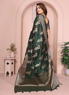 Dark Green Color Party Wear Organza Silk Saree 4