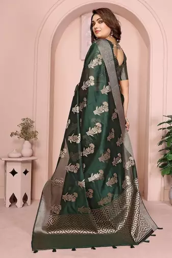 Dark Green Color Party Wear Organza Silk Saree
