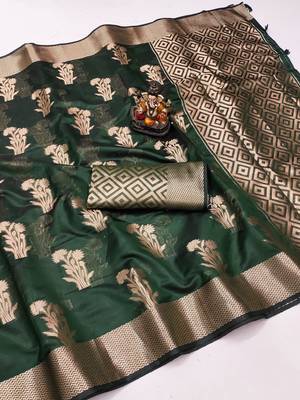 Dark Green Color Party Wear Organza Silk Saree 5