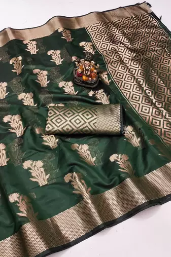 Dark Green Color Party Wear Organza Silk Saree