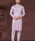 Lavender pure silk with embroidery work kurta pyjama for mens wear