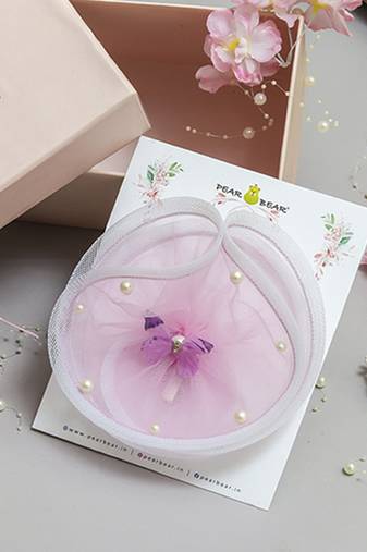 Purple net pearl fascinator