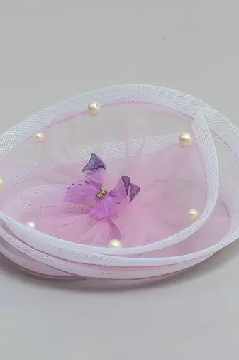 Purple net pearl fascinator