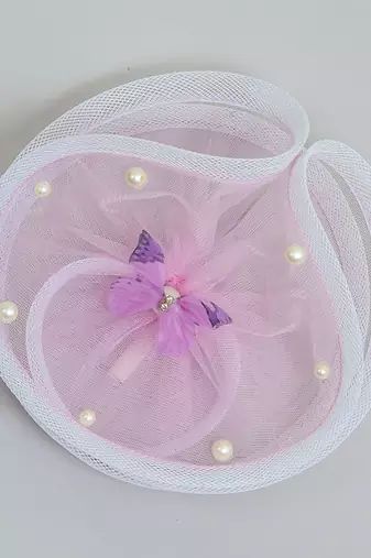 Purple net pearl fascinator
