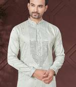 Green pure silk with embroidery work kurta pyjama for mens wear