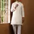 Men   s off-white self-textured viscose blend kurta with white pajama set