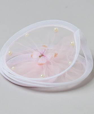 Pink net pearl fascinator 2