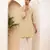 Men   s yellow floral printed cotton kurta with white pajama set