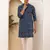 Men   s navy blue ikat printed cotton kurta with white pajama set