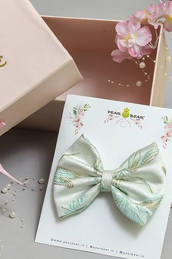 Green plain printed hair bow