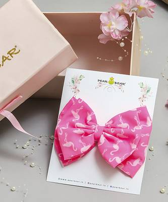 Pink plain printed hair bow 1