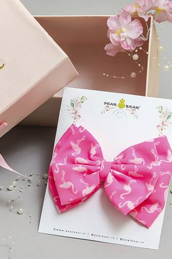 Pink plain printed hair bow