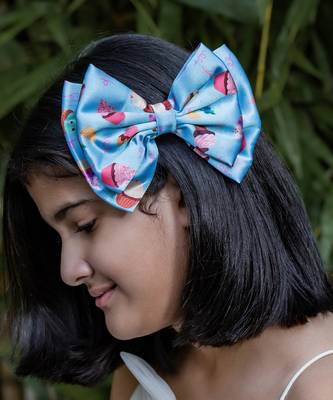 Blue plain printed hair bow 1