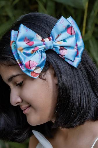 Blue plain printed hair bow