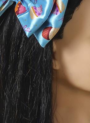 Blue plain printed hair bow 2