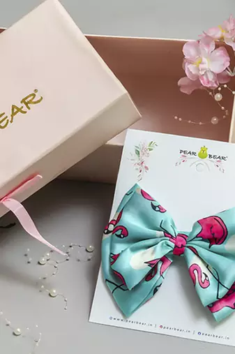 Green plain printed hair bow