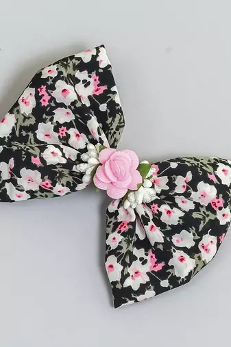 Black plain printed hair bow
