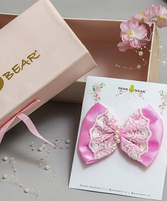 Pink pearl satin hair bow 1