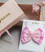 Pink pearl satin hair bow