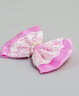 Pink pearl satin hair bow 2