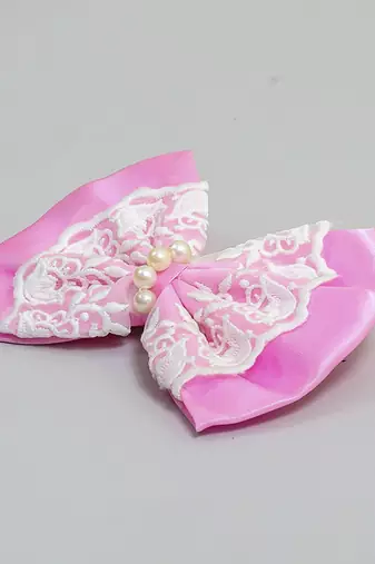 Pink pearl satin hair bow