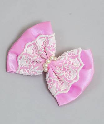 Pink pearl satin hair bow 3