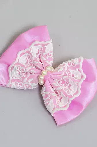 Pink pearl satin hair bow