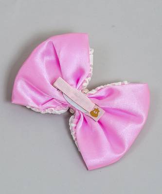 Pink pearl satin hair bow 4