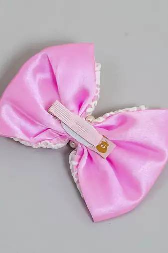 Pink pearl satin hair bow