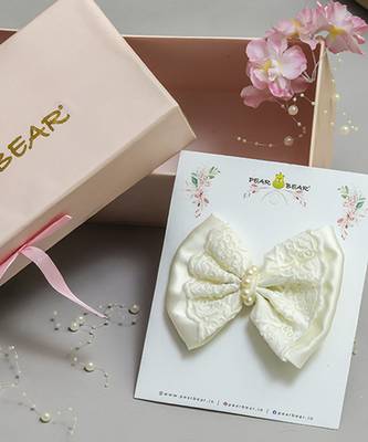 White pearl satin hair bow 1