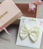 White pearl satin hair bow