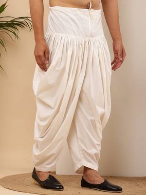 Men's white viscose blend dhoti pants 1