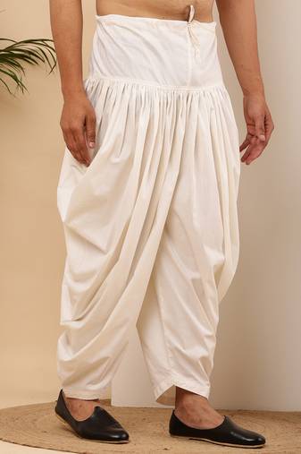 Men's white viscose blend dhoti pants