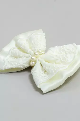 White pearl satin hair bow