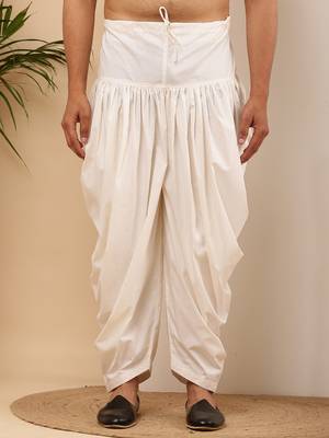 Men's white viscose blend dhoti pants 2