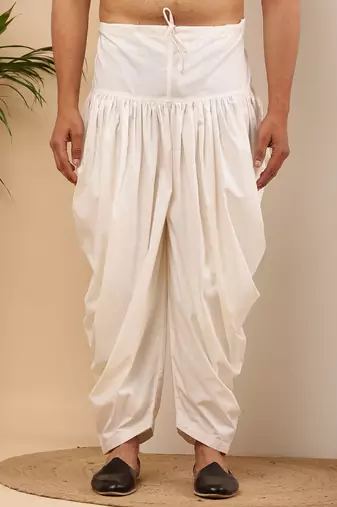 Men's white viscose blend dhoti pants