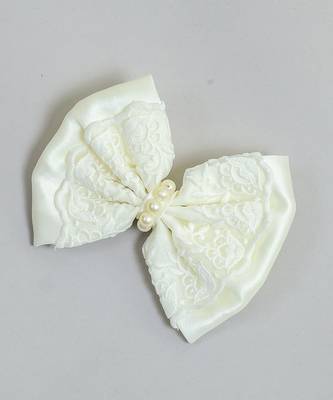 White pearl satin hair bow 3
