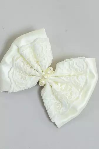 White pearl satin hair bow