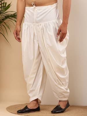 Men's white viscose blend dhoti pants 3