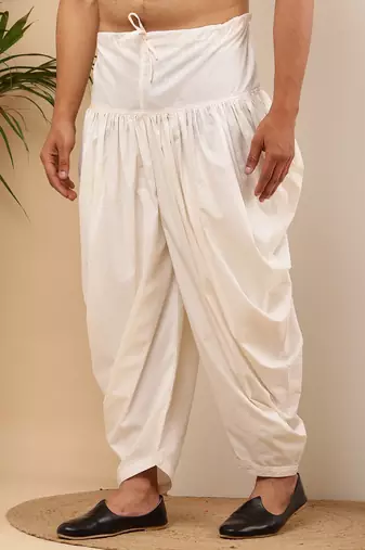 Men's white viscose blend dhoti pants