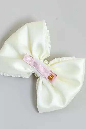 White pearl satin hair bow
