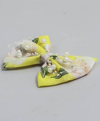 Yellow plain printed hair bow 2