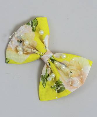 Yellow plain printed hair bow 3