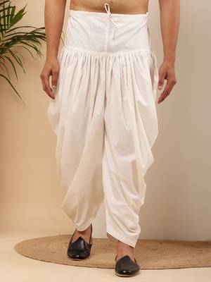 Men's white viscose blend dhoti pants 5