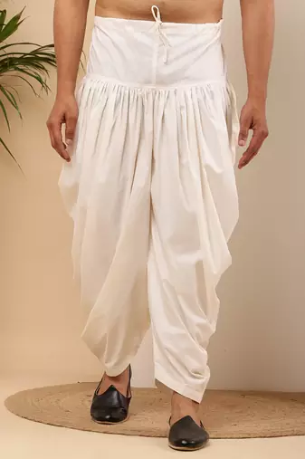 Men's white viscose blend dhoti pants